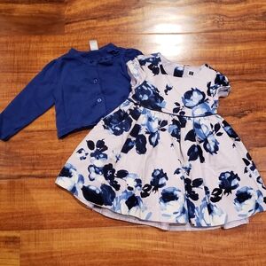 Janie and Jack EUC 12-18 months lavender/blue floral dress and blue cardigan